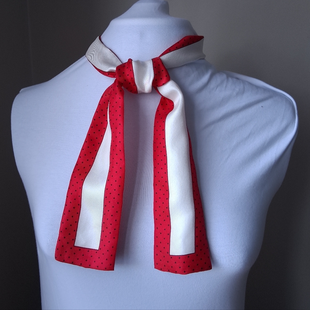 scarf silk Polka Dot Skinny Oscar de la Renta For Accessory Street vintage